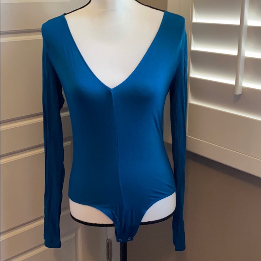 Fashion Nova Blue Long Sleeve Bodysuit